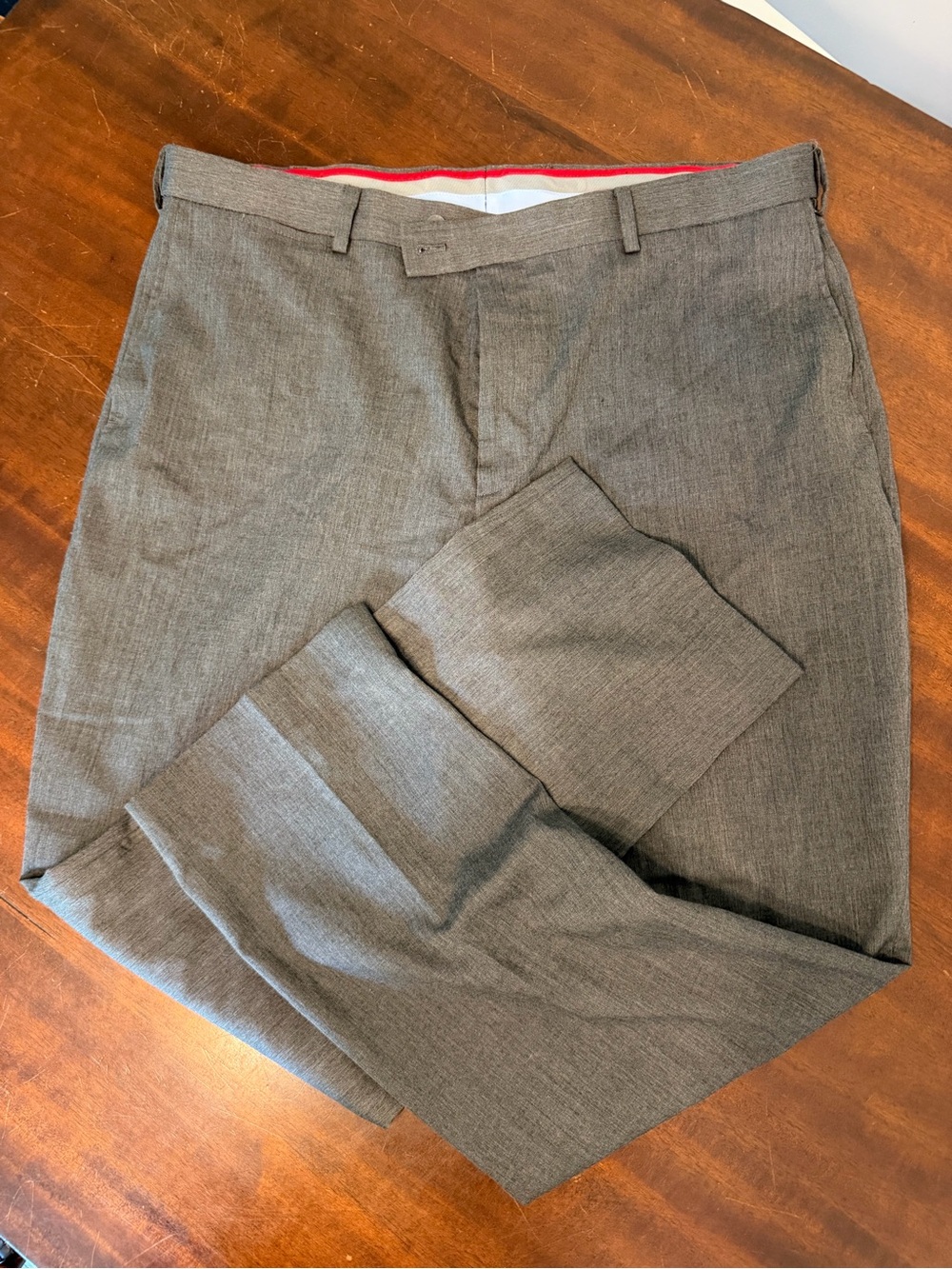 Louis Raphael Gray Dress Pants with Red Waistband Accent